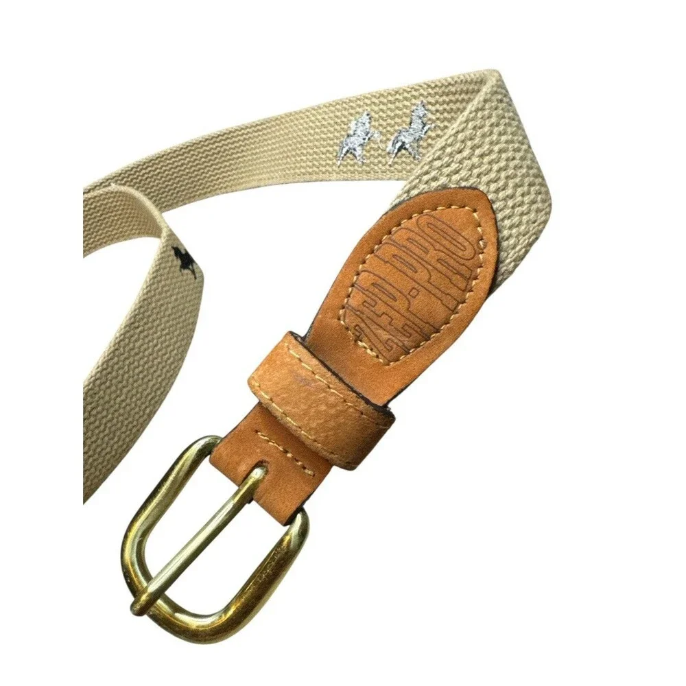 Zep-Pro Men’s Canvas Leather Tan‎ Navy Horse Belt Size 44 Western Cowboy Belt